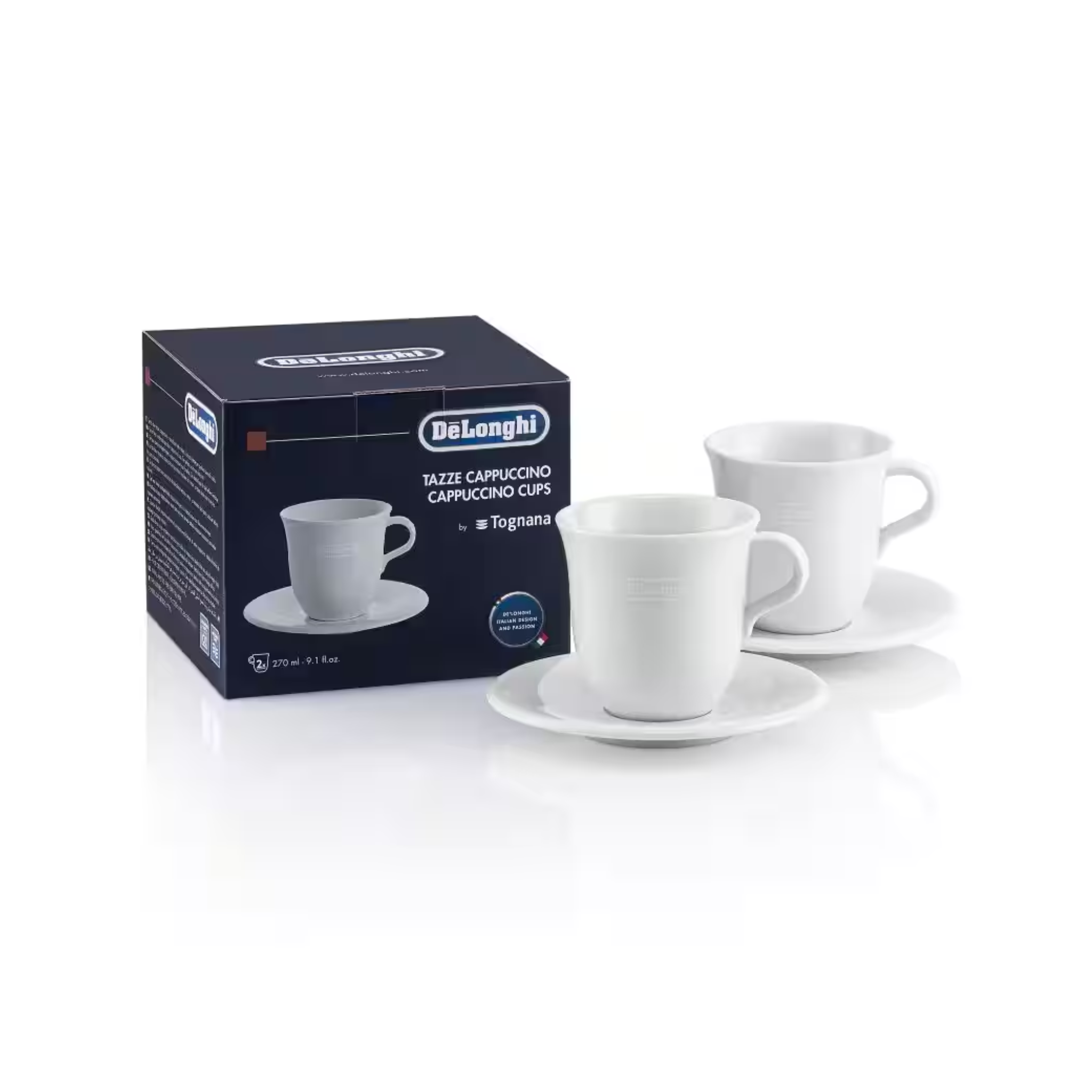 Tognana Italian Cappuccino Cups & Saucers, Porcelain, Set of 2, 9 oz