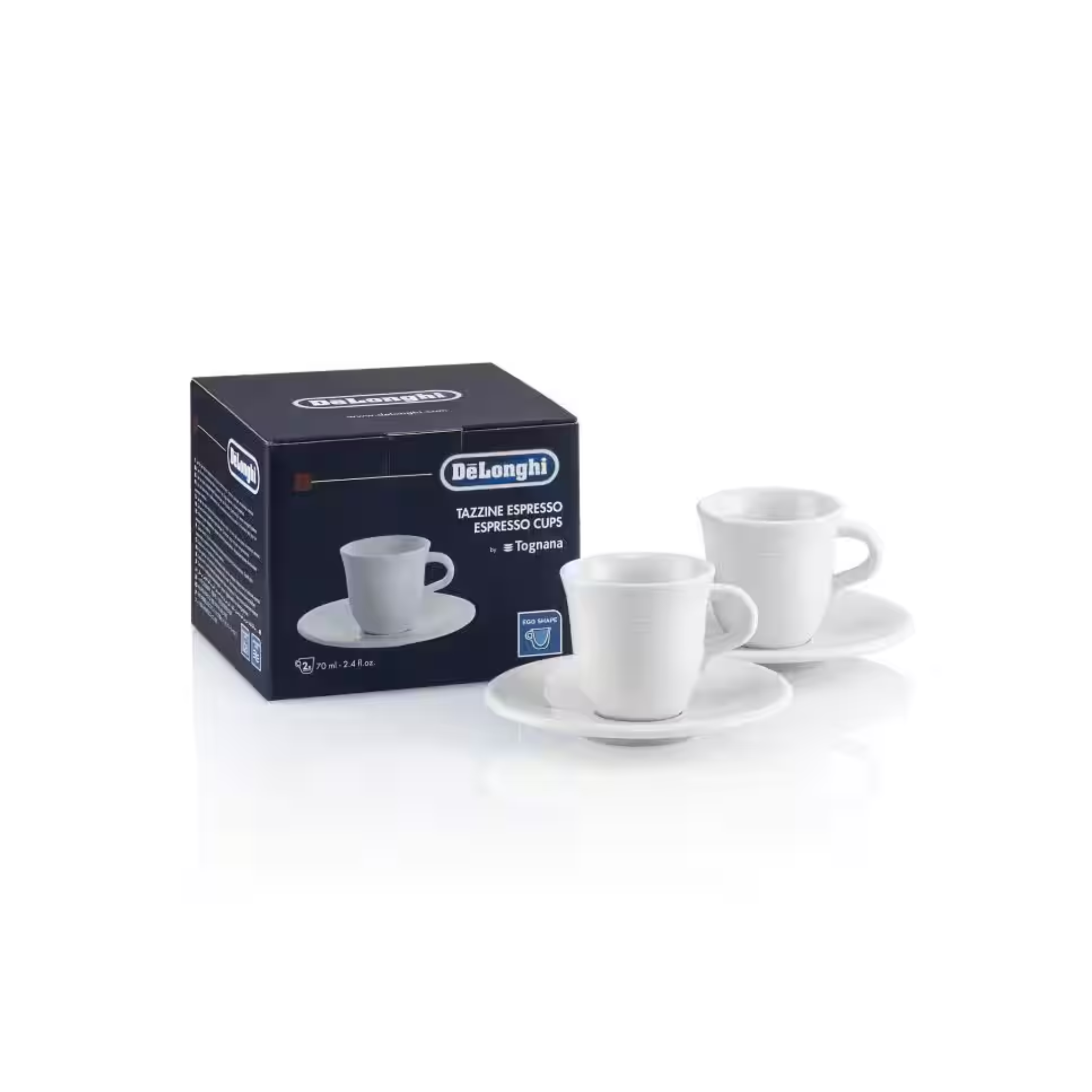 Tognana Italian Espresso Demitasse Cups & Saucers, Porcelain, Set of 2, 3 oz/90ml