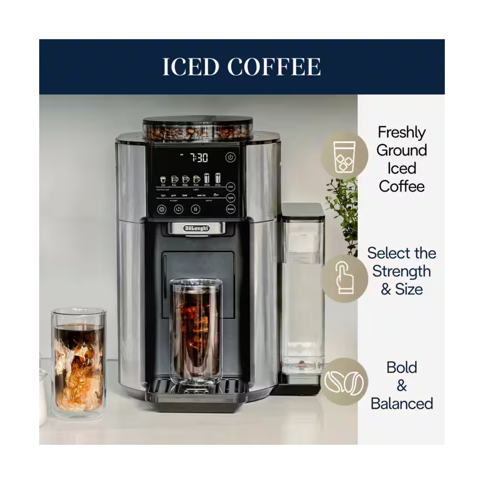 Machine à café automatique TrueBrew De'Longhi - Acier inoxydable