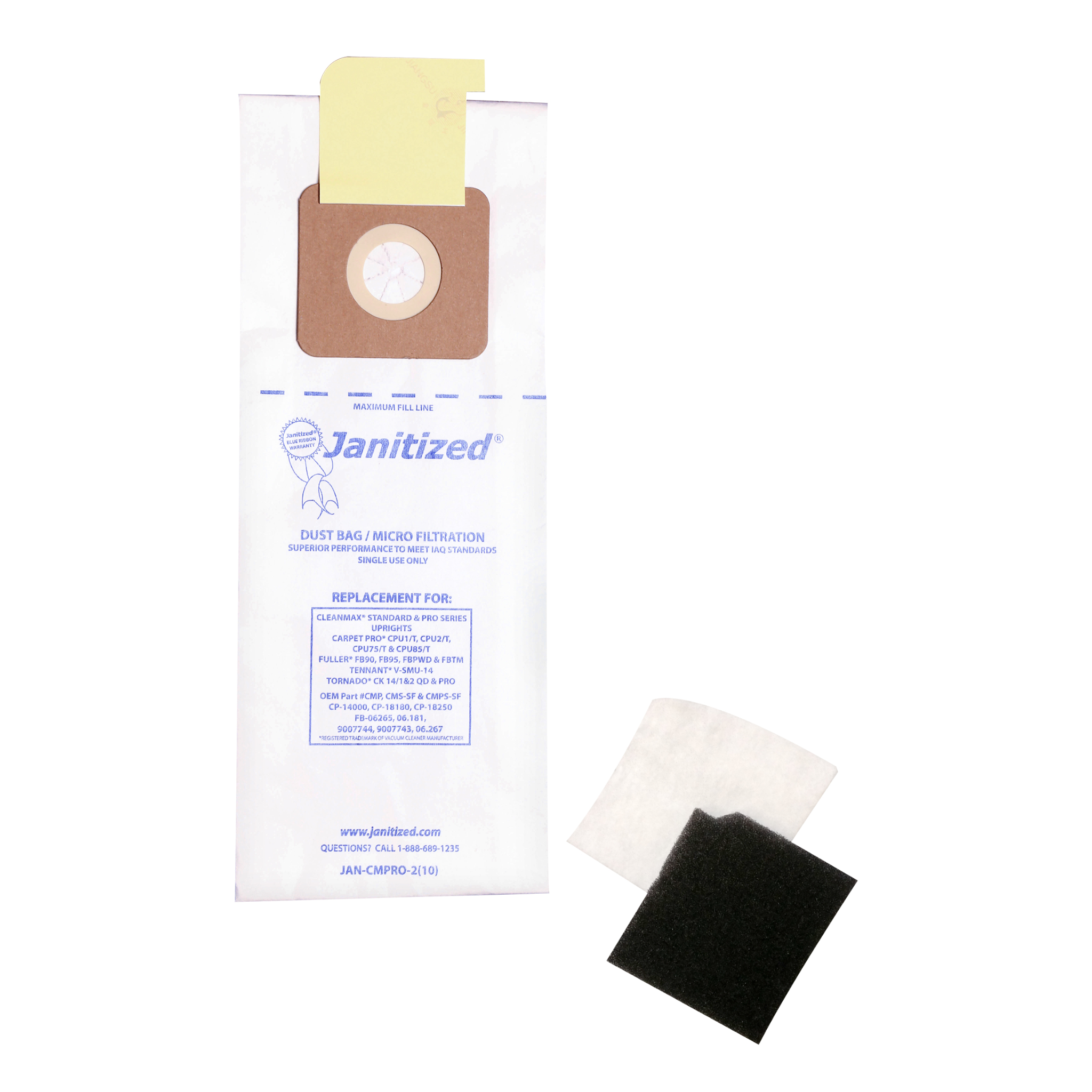 Sac en papier Janitized Cleanmax Standard et Micro-filtre Pro-Series
