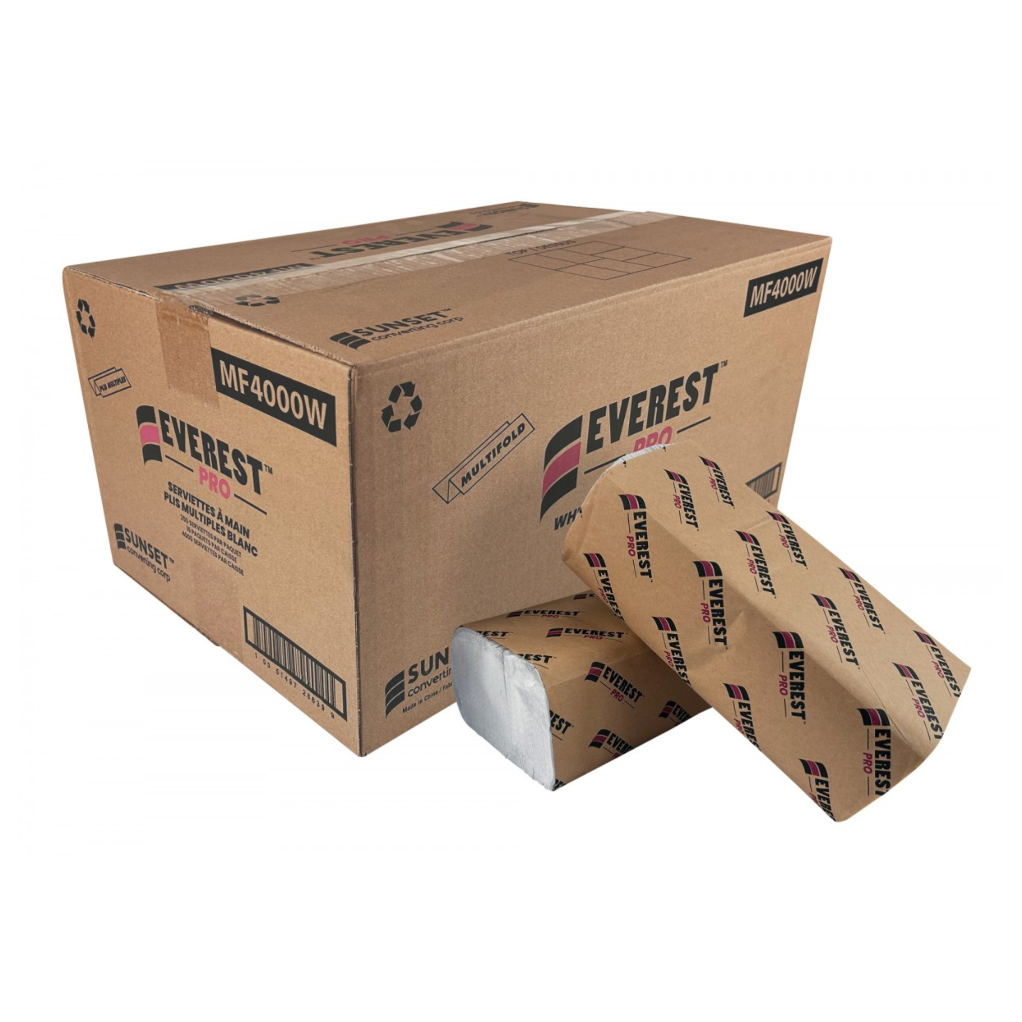 Essuie-mains - 250 par paquet - 16 paquets par boîte - Pliages multiples - Blanc
