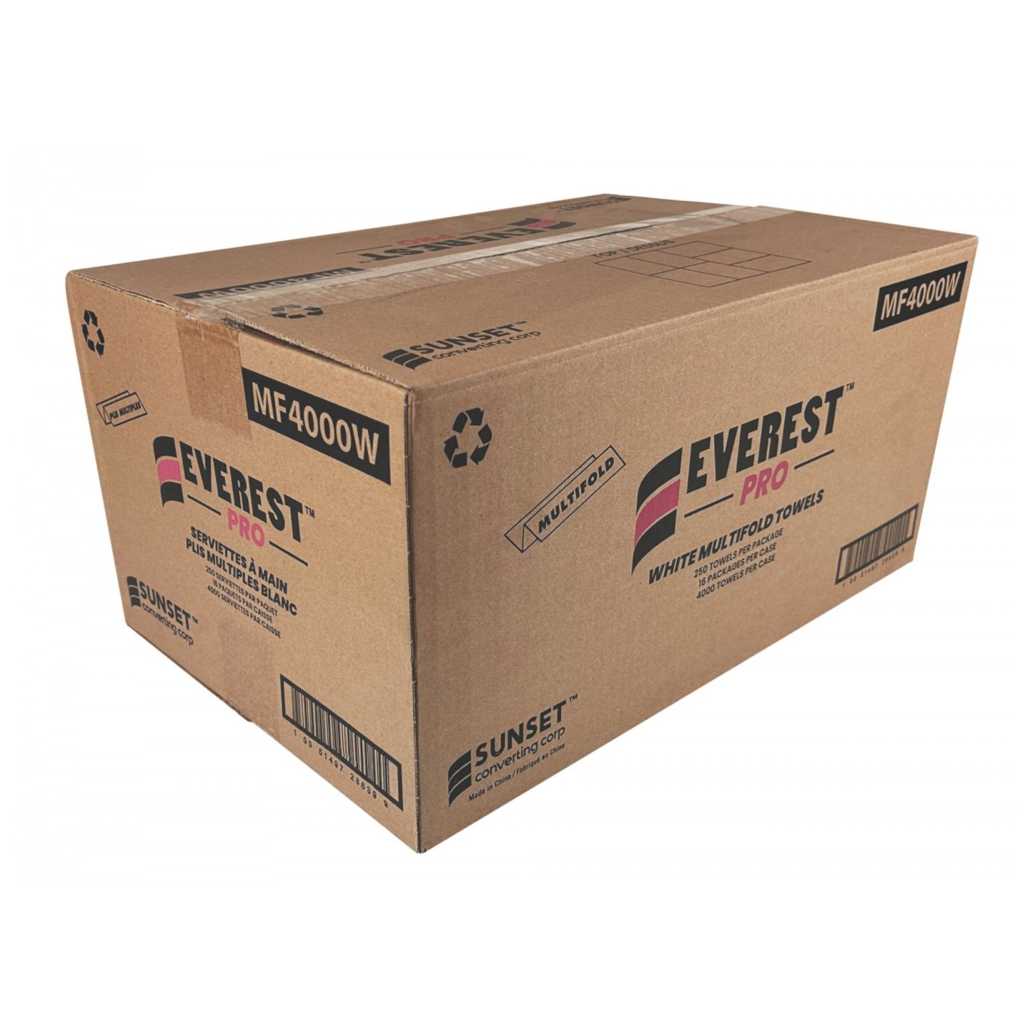 Essuie-mains - 250 par paquet - 16 paquets par boîte - Pliages multiples - Blanc