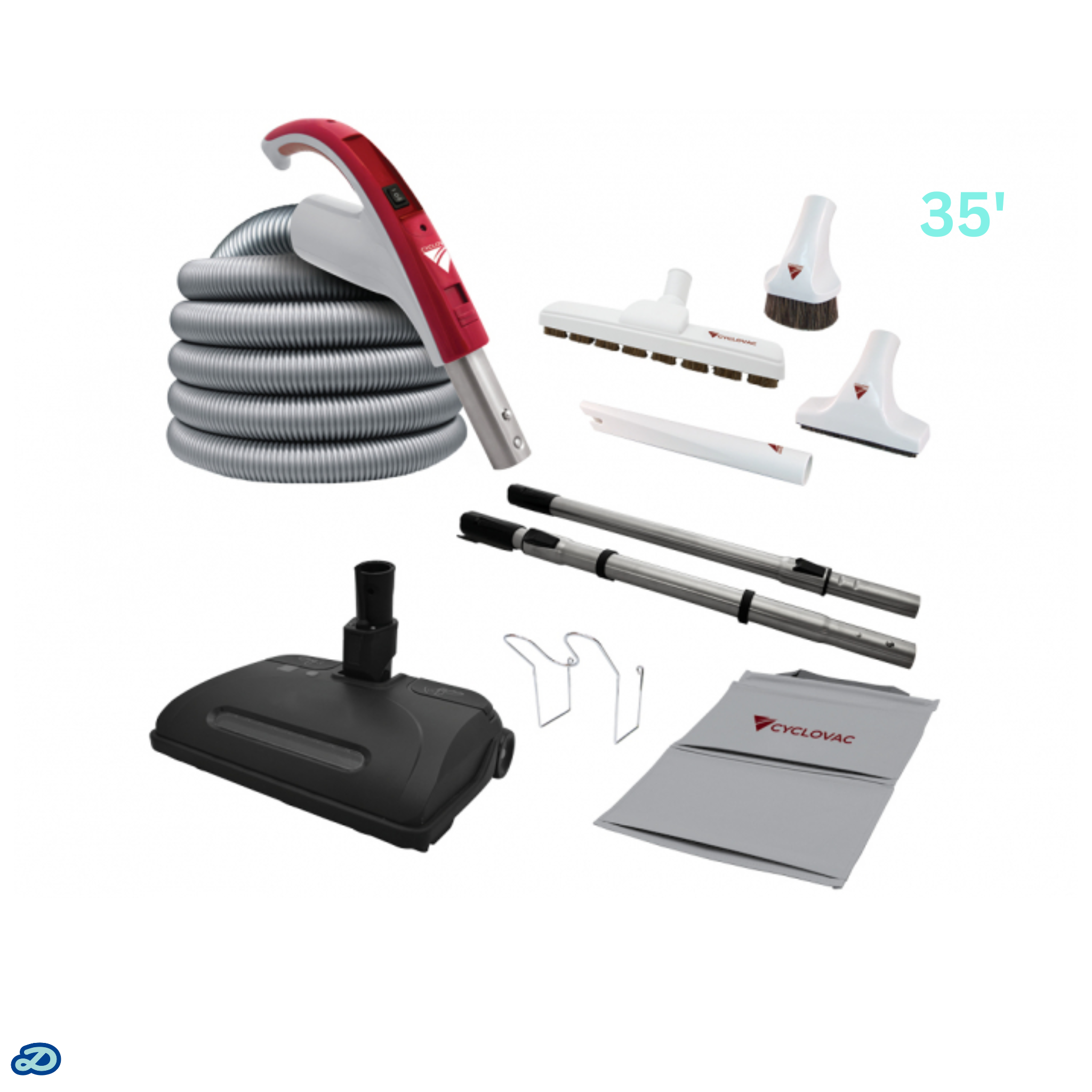 Electric attachment kit 110/24V with Exclusive Cyclovac hose and handle - Super Luxe brush & powerhead (35')
