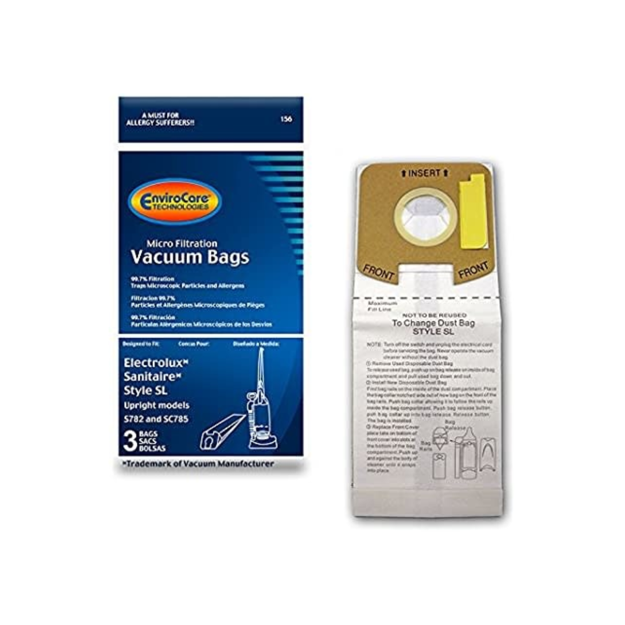 Sacs d'aspirateur à microfiltration EnviroCare – Style Electrolux / Sanitaire SL
