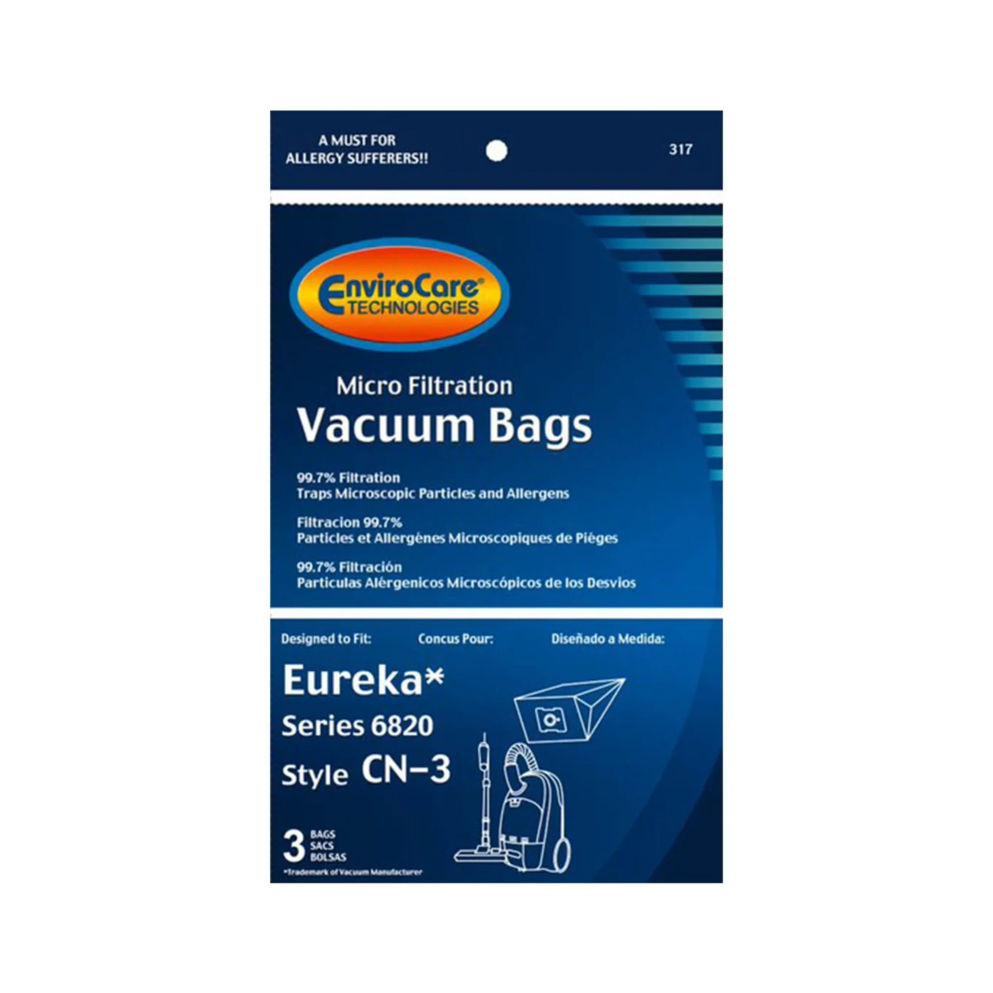 Sacs d'aspirateur à microfiltration EnviroCare – Série Eureka 6820 | Style CN-3