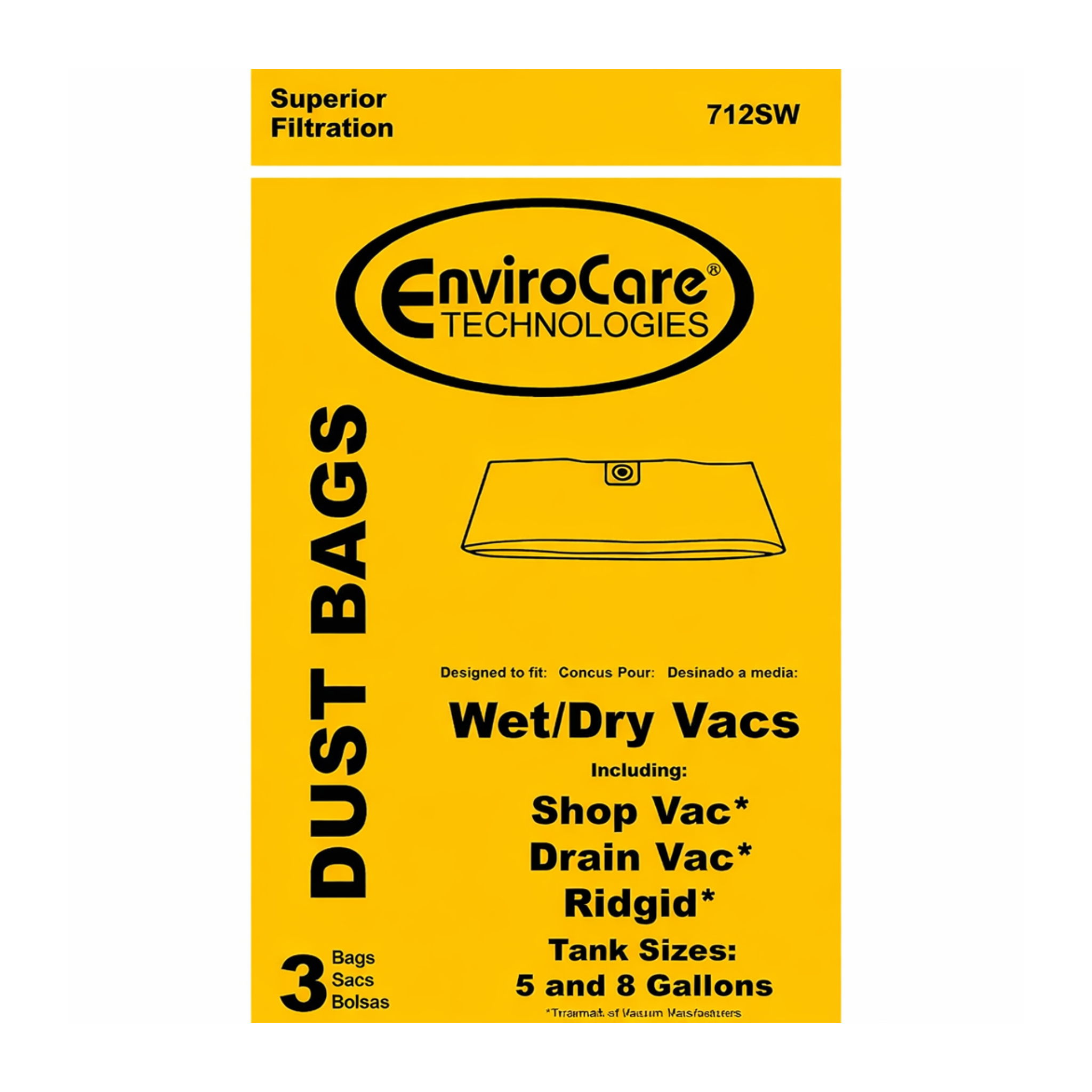 Sacs d'aspirateur EnviroCare de remplacement pour aspirateurs eau et poussière de 5 et 8 gallons