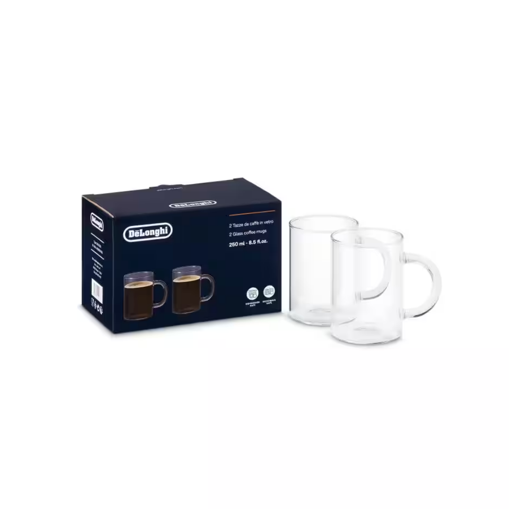 Long Coffee Glass Mugs, Set of 2, 8.5 oz.