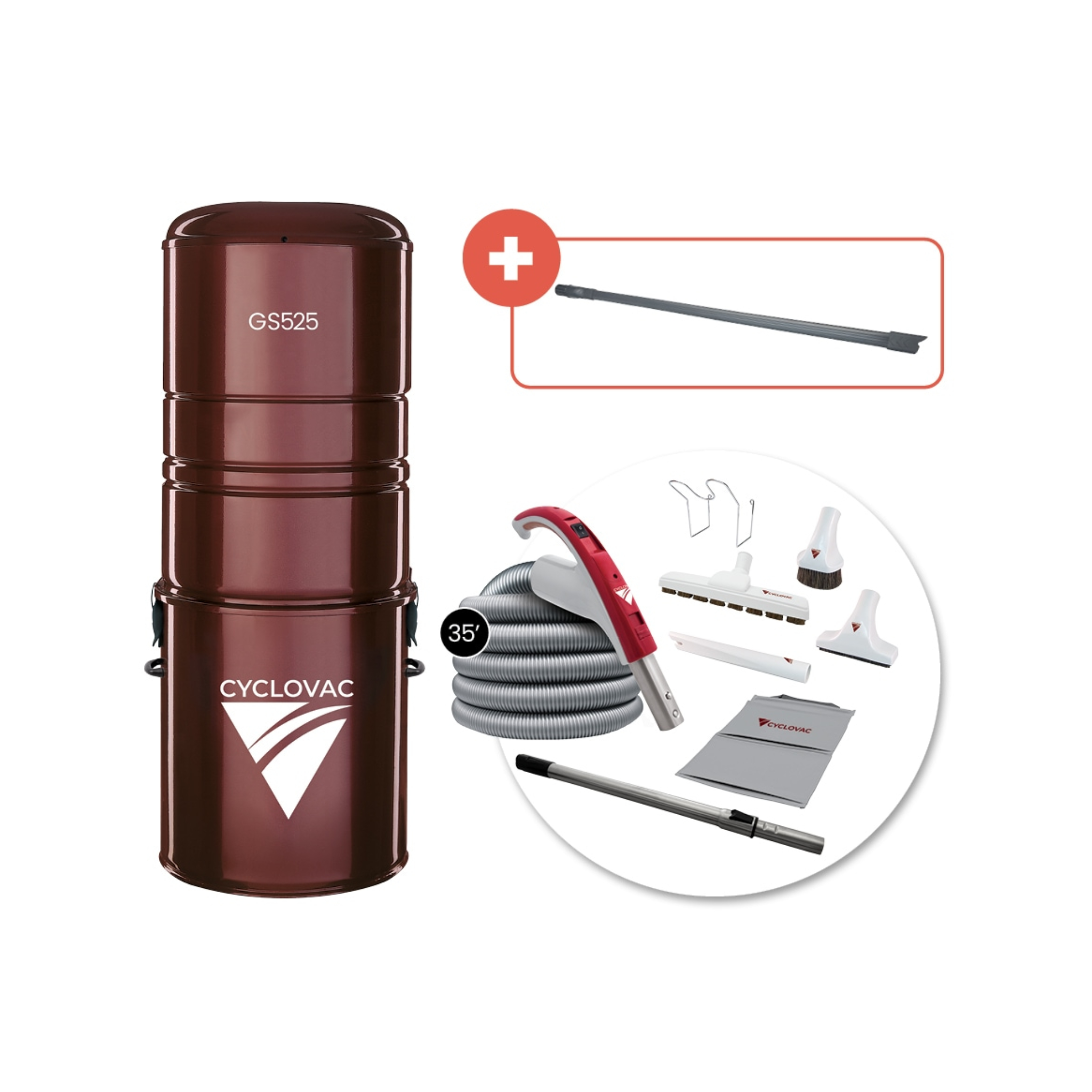 Aspirateur central 525 - Avec sac - Kit d'accessoires marche/arrêt 24V