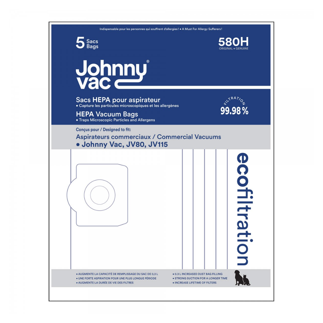 Sacs microfiltres HEPA pour aspirateurs Johnny Vac JV80 et JV115 – Paquet de 5 sacs