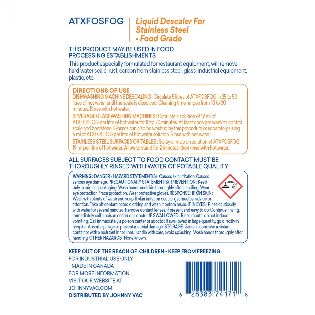 Détartrant liquide pour acier inoxydable (qualité alimentaire) - 4 L (1,06 gal) - Attax® Pro