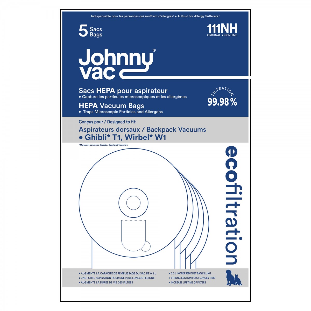 Sac d'aspirateur HEPA rond microfiltre pour aspirateur Ghibli T1 et Wirbel W1 - Lot de 5 sacs