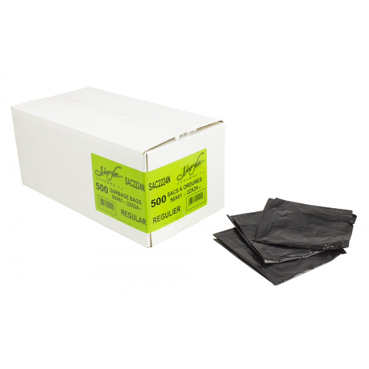 Sacs poubelles commerciaux – Réguliers – 22" x 24" (55,8 cm x 60,9 cm) – Noirs – Boîte de 500 SAC2224N (Monast)