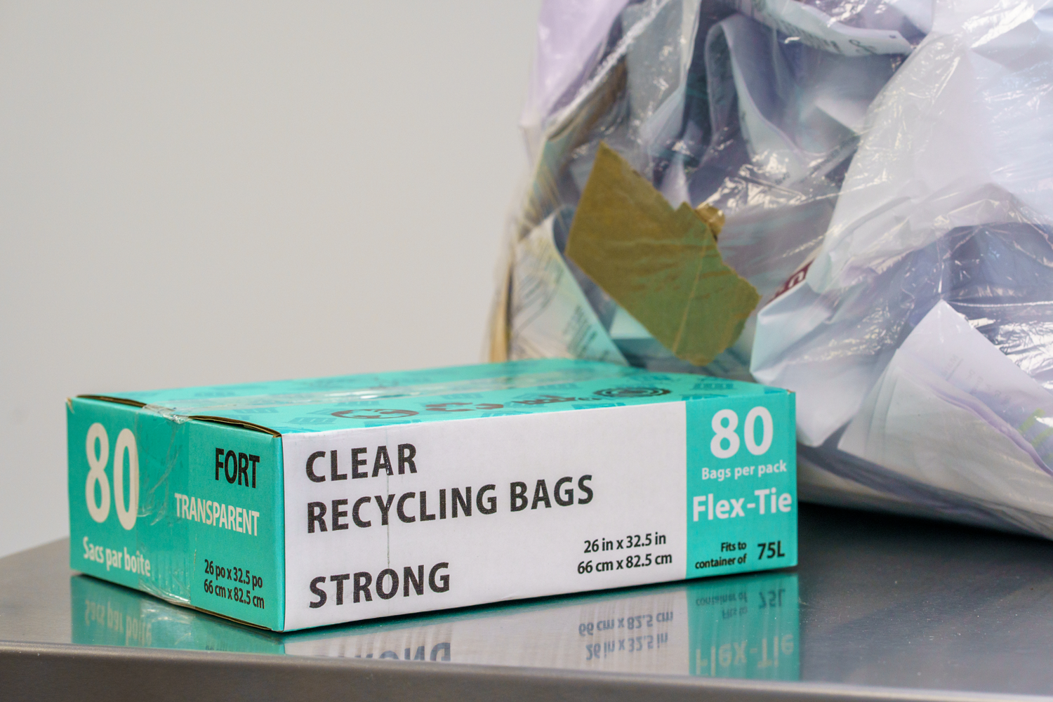 Sacs de recyclage transparents - 75 L - Résistants - 80 par boîte