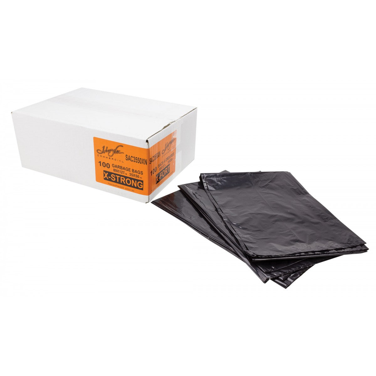 Commercial Trash / Garbage Bags - Extra Heavy Duty - 35" x 50" - Black - Box of 100