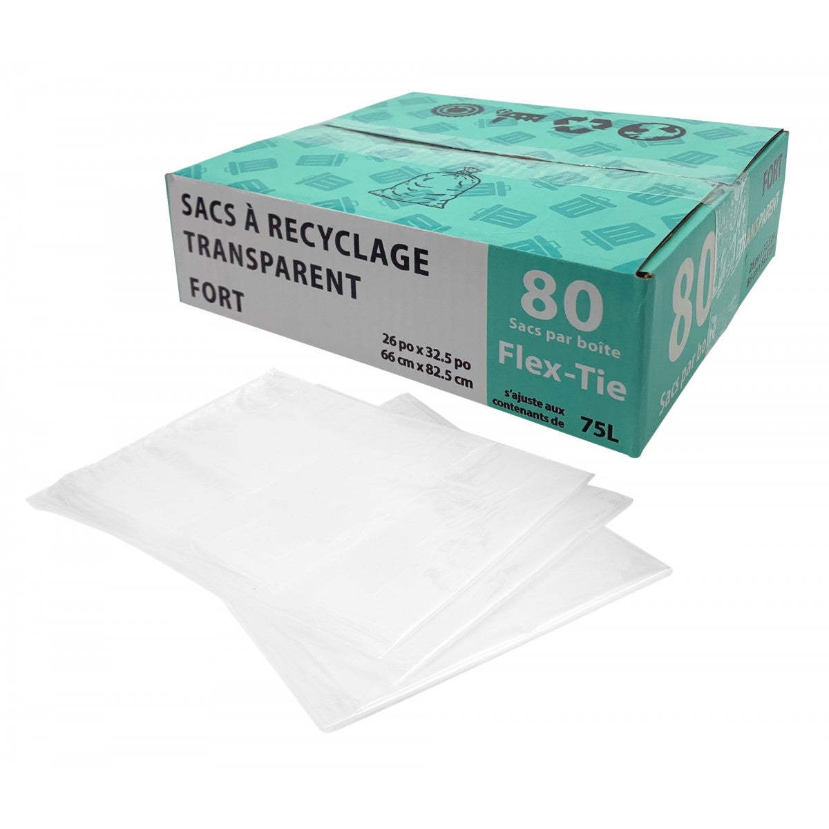 Sacs de recyclage transparents - 75 L - Résistants - 80 par boîte